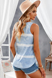 Sky Blue Ladies Tie Dyed Buttoned Round Neck Tank Top LC2562614-4