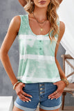 Green Ladies Tie Dyed Buttoned Round Neck Tank Top LC2562614-9