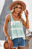 Green Ladies Tie Dyed Buttoned Round Neck Tank Top LC2562614-9
