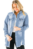 LC8511533-4-S, LC8511533-4-M, LC8511533-4-L, LC8511533-4-XL, LC8511533-4-2XL, Sky Blue Women's Oversized Denim Jacket Boyfriend Distressed Jean Trucker Jacket