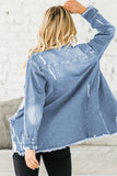 LC8511533-4-S, LC8511533-4-M, LC8511533-4-L, LC8511533-4-XL, LC8511533-4-2XL, Sky Blue Women's Oversized Denim Jacket Boyfriend Distressed Jean Trucker Jacket