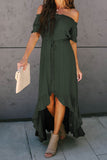 Green White Off the Shoulder Dress High Low Maxi Dress  LC611566-109