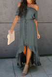 Gray White Off the Shoulder Dress High Low Maxi Dress  LC611566-11