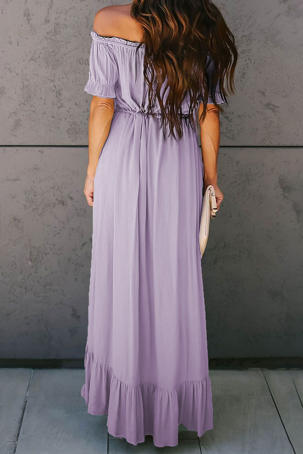 Purple White Off the Shoulder Dress High Low Maxi Dress  LC611566-8