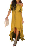 Yellow White Off the Shoulder Dress High Low Maxi Dress  LC611566-7