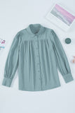 LC2552187-4-S, LC2552187-4-M, LC2552187-4-L, LC2552187-4-XL, LC2552187-4-2XL, Sky Blue Solid Color Button Up Puff Sleeve Blouse