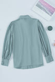 LC2552187-4-S, LC2552187-4-M, LC2552187-4-L, LC2552187-4-XL, LC2552187-4-2XL, Sky Blue Solid Color Button Up Puff Sleeve Blouse