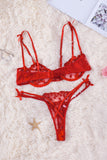 LC35395-3-S, LC35395-3-M, LC35395-3-L, Red Valentine Day 2 Piece Sexy Heart Bowknot Push Up Lingerie Set Bralette Bra and Panty