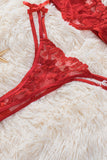 LC35395-3-S, LC35395-3-M, LC35395-3-L, Red Valentine Day 2 Piece Sexy Heart Bowknot Push Up Lingerie Set Bralette Bra and Panty