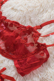 LC35395-3-S, LC35395-3-M, LC35395-3-L, Red Valentine Day 2 Piece Sexy Heart Bowknot Push Up Lingerie Set Bralette Bra and Panty