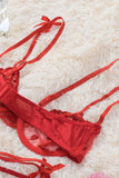 LC35395-3-S, LC35395-3-M, LC35395-3-L, Red Valentine Day 2 Piece Sexy Heart Bowknot Push Up Lingerie Set Bralette Bra and Panty