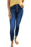 Blue Women's Skinny Jeans with Buttons Casual Stretchy High Waisted Jeans LC78896-5
