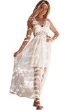 White White Maxi Dress Lace Crisscross Backless Cocktail Party Maxi Long Dress LC619278-1