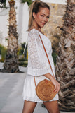 White White Mini Dress V Neck Lace Crochet Bell Sleeve Dress LC2211933-1