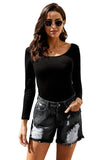 Black Womens Jean Shorts High Rise Distressed Denim Shorts LC786260-2