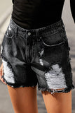 Black Womens Jean Shorts High Rise Distressed Denim Shorts LC786260-2