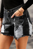 Black Womens Jean Shorts High Rise Distressed Denim Shorts LC786260-2