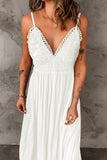 White White Long Dress Lace Crochet Backless Maxi Dress LC619899-1
