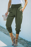 LC77345-9-S, LC77345-9-M, LC77345-9-L, LC77345-9-XL, Green Women's High Waist Joggers Wide Band Sweatpants with Pockets