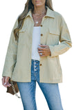 LC8511383-18-S, LC8511383-18-M, LC8511383-18-L, LC8511383-18-XL, LC8511383-18-2XL, Apricot Womens Boyfriend Shirt Ribbed Shacket Loose Fit Long Sleeve Tops
