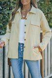 LC8511383-18-S, LC8511383-18-M, LC8511383-18-L, LC8511383-18-XL, LC8511383-18-2XL, Apricot Womens Boyfriend Shirt Ribbed Shacket Loose Fit Long Sleeve Tops