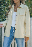 LC8511383-18-S, LC8511383-18-M, LC8511383-18-L, LC8511383-18-XL, LC8511383-18-2XL, Apricot Womens Boyfriend Shirt Ribbed Shacket Loose Fit Long Sleeve Tops