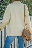 LC8511383-18-S, LC8511383-18-M, LC8511383-18-L, LC8511383-18-XL, LC8511383-18-2XL, Apricot Womens Boyfriend Shirt Ribbed Shacket Loose Fit Long Sleeve Tops