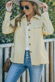 LC8511383-18-S, LC8511383-18-M, LC8511383-18-L, LC8511383-18-XL, LC8511383-18-2XL, Apricot Womens Boyfriend Shirt Ribbed Shacket Loose Fit Long Sleeve Tops