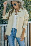LC8511383-18-S, LC8511383-18-M, LC8511383-18-L, LC8511383-18-XL, LC8511383-18-2XL, Apricot Womens Boyfriend Shirt Ribbed Shacket Loose Fit Long Sleeve Tops
