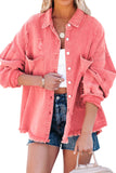 Red Womens Overdsizd Distressed Fringe Trim Denim Jacket LC854103-3