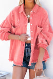 Red Womens Overdsizd Distressed Fringe Trim Denim Jacket LC854103-3