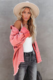 Red Womens Overdsizd Distressed Fringe Trim Denim Jacket LC854103-3