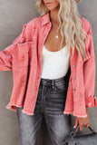 Red Womens Overdsizd Distressed Fringe Trim Denim Jacket LC854103-3