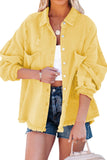 Yellow Womens Overdsizd Distressed Fringe Trim Denim Jacket LC854103-7