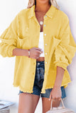 Yellow Womens Overdsizd Distressed Fringe Trim Denim Jacket LC854103-7