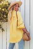 Yellow Womens Overdsizd Distressed Fringe Trim Denim Jacket LC854103-7