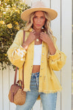 Yellow Womens Overdsizd Distressed Fringe Trim Denim Jacket LC854103-7