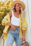 Yellow Womens Overdsizd Distressed Fringe Trim Denim Jacket LC854103-7