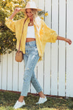 Yellow Womens Overdsizd Distressed Fringe Trim Denim Jacket LC854103-7