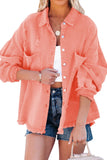 Orange Womens Overdsizd Distressed Fringe Trim Denim Jacket LC854103-14