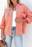 Orange Womens Overdsizd Distressed Fringe Trim Denim Jacket LC854103-14
