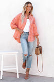 Orange Womens Overdsizd Distressed Fringe Trim Denim Jacket LC854103-14