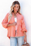 Orange Womens Overdsizd Distressed Fringe Trim Denim Jacket LC854103-14