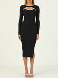Women's Bodycon Midi Dress Long Sleeve Cut Out Ribbed Knit Party Club Dress