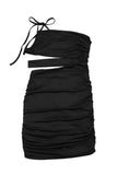 Black White Bodycon Dress One Shoulder Hollow Out Ruched Mini Dress LC2211986-2