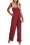 Red Ruffle Sleeve Smocked Bodice Wide Leg Jumpsuit for Women LC643773-103