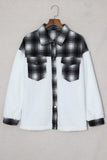 LC8512482-1-S, LC8512482-1-M, LC8512482-1-L, LC8512482-1-XL, LC8512482-1-2XL, White Women's Button Down Pocket Coat Plaid Shacket