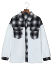 LC8512482-1-S, LC8512482-1-M, LC8512482-1-L, LC8512482-1-XL, LC8512482-1-2XL, White Women's Button Down Pocket Coat Plaid Shacket