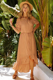 Apricot White Off the Shoulder Dress High Low Maxi Dress  LC611566-18