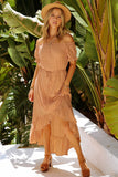 Apricot White Off the Shoulder Dress High Low Maxi Dress  LC611566-18